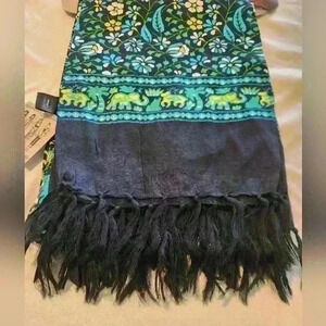 NWT Casual Movements Sarong Wrap. Green, blue elephants with fringe